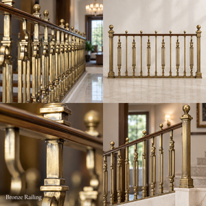 Rampe d'escalier en bronze chanfreiné avec poteaux carrés pour hôtels de luxe, villas et intérieurs d'escaliers classiques - Product Image 5