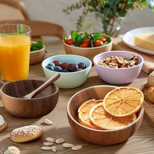 Bol mélangeur élégant en bois pour la cuisine, la salle à manger, le service de salades, le rangement de collations, vaisselle décorative, fournitures pour hôtels et restaurants - Product Image 4