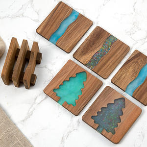 Stylish European Classic Dining Kitchen Christmas Coaster <b>Set</b> High Solid Wood Spliced Resin Eco-Friendly Tea Mat <b>Square</b> Placemat - Product Image 4