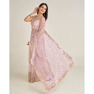 Sari de Novia de Diseñador con Lentejuelas y Bordado Dori para Fiestas - Product Image 4