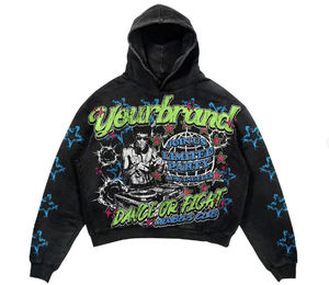 Up Felt Custom Sweat à capuche épais 100% coton molletonné, à épaules tombantes, avec impression DTF et effet délavé à l'acide, pour la vente en gros - Product Image 4