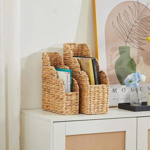 Porta Revistas de Jacinto de Agua con Borde Festoneado, Cestas de Almacenamiento Tejidas a Mano Naturales, Juego de 2 para Libros, Decoración del Hogar y Oficina - Product Image 5