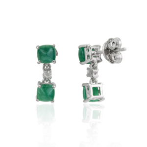 Handmade 925 Sterling Silver Natural <b>Emerald</b> & Diamond <b>Studs</b> Drop Earring For Women's Party Wear Accessories - Product Image 5