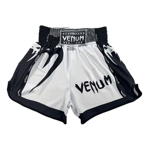 Unisex Boxing <b>Shorts</b> White & Black Sublimation Printed Breathable Durable Quick Dry 100% Polyester <b>Seamless</b> Loose Fit Adult - Product Image 3