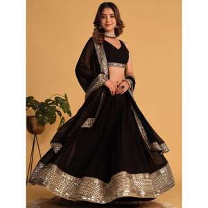 Atractivo negro bordado Georgette desgaste de fiesta Lehenga Choli - Product Image 6