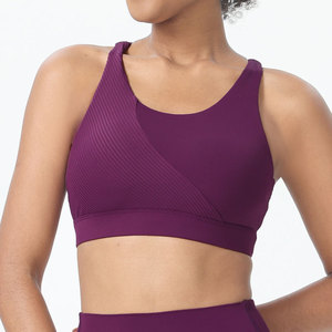 Soutien-gorge de sport dos nageur violet pour femme, col ras du cou, maintien moyen, yoga, sans couture, texturé, respirant, en Spandex et Polyester - Product Image 1