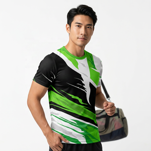 Camiseta Deportiva Sublimada para Hombre, Manga Corta, Cuello Redondo, Patrón Geométrico, Secado Rápido, Corte Regular, Verde, Negro, Blanco - Product Image 4