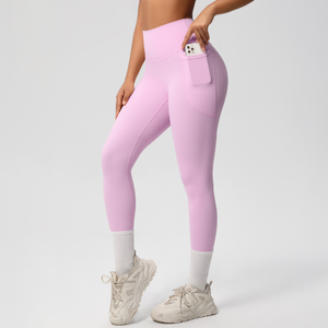 Custom Logo Women's High Waisted Gym <b>Leggings</b> <b>with</b> Side <b>Pocket</b> Seamless Workout Tights for Fitness and Yoga - Product Image 2