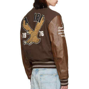 Chaqueta de béisbol de cuero Vintage para hombre de invierno otoño con logotipo bordado del fabricante estilo universitario Letterman Varsity - Product Image 3