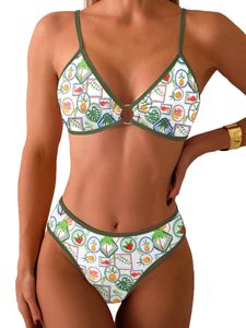 Pedidos al por mayor de bikinis con estampado tropical y ribete verde. Directo de fábrica, OEM, etiquetas personalizadas y envío B2B rápido a todo el mundo. - Product Image 1