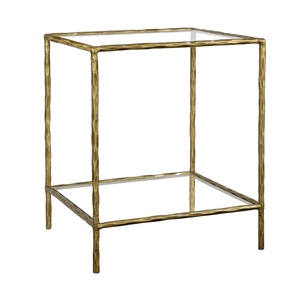 Mesa auxiliar forjada a mano de 2 niveles, mesa auxiliar vintage con tapa de cristal, mesa decorativa con estructura sólida martillada - Product Image 1