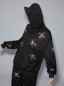 Conjunto Deportivo de Invierno Unisex 100% Algodón Negro con Pedrería, Sudadera con Cremallera y Pantalones, Ropa Urbana con Adornos, Conjunto Casual de 2 Piezas, Moda Y2K - Product Image 3