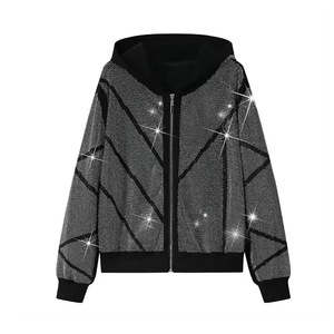 Ensemble de jogging pour femmes, imprimé pailleté géométrique, sweat à capuche avec fermeture éclair, manches longues, poches latérales, streetwear d'automne, polyester - Product Image 3