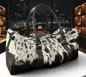 OEM Wholesale Genuine <b>Leather</b> Hair-On Cowhide Fashion Zipper Closure Travel Duffel <b>Bag</b> LHODB-0101 - Product Image 1