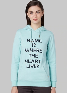 Sweat-shirt à capuche bleu clair pour femme avec imprimé « Home Is Where The Heart Lives », coupe classique, en coton tricoté, pour l'automne - Product Image 3