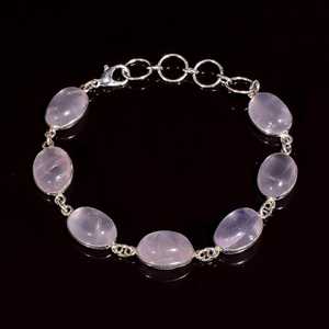 Rose Quartz <b>Silver</b> <b>Bracelet</b> Handmade Multi Stone <b>Charm</b> Jewelry Basic Gemstone <b>Bracelet</b> Gift For Her - Product Image 3