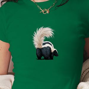 Camiseta Ajustada con Estampado de Zorrillo para Mujer, Estilo Y2K, Cuello Redondo, Manga Corta, Tejido de Punto, Spandex, Poliéster, Top de Moda para Todas las Temporadas - Product Image 4