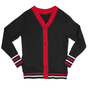 Women's Black <b>Red</b> V-Neck <b>Cardigan</b> Full Sleeve Preppy Style Button Front Knit Sweater 100% Acrylic Autumn Wear - Product Image 1