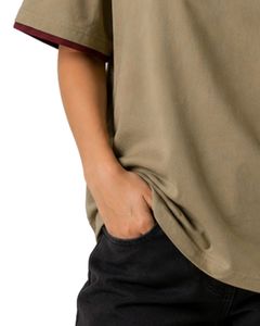 Custom Khaki Women Oversized T Shirt Casual Crew Neck Short Sleeve Contrast Trim Loose Fit Soft Breathable Summer Streetwear <b>Top</b> - Product Image 5