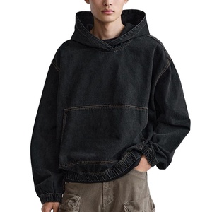 Sudadera con capucha de mezclilla de gran tamaño de alta calidad para hombres Jean Hoodie 2026 - Product Image 1