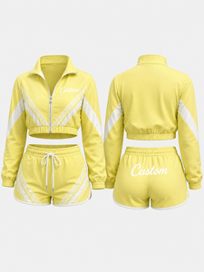 Conjunto Deportivo Corto Personalizado para Mujer, Chaqueta con Cierre y Pantalones Cortos, Ropa Deportiva de Dos Piezas, Venta al Por Mayor OEM - Product Image 3