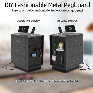 Comodino Nero con 3 Cassetti Lato Destro, Stazione di Ricarica LED RGB con Porte USB, Arredamento Camera da Letto - Product Image 4