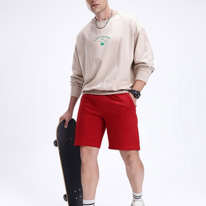 Shorts Bermuda Homme Rouge Taille Élastique Couleur Unie Style Décontracté Coton Respirant Taille Mi-Haute - Product Image 4