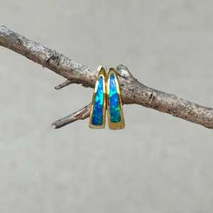 Fire Opal Hoop Earrings 925 Sterling <b>Silver</b> 14K Gold Plated <b>Huggies</b> October Birthstone Jewelry Gift For Her - Product Image 5