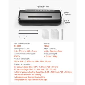 เครื่องซีลสูญญากาศอัตโนมัติทรงพลัง 80Kpa 120W ขนาดกะทัดรัด 7 in 1 อเนกประสงค์ สำหรับซีลอาหาร ความกว้างถุงสูงสุด 30 ซม. พร้อมระบบซีลลม - Product Image 5