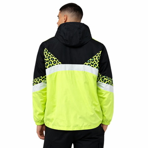 Veste coupe-vent à capuche pour homme avec logo personnalisé, couleur néon, imprimé léopard, fermeture éclair, streetwear, fournisseur OEM, vestes pour hommes - Product Image 3