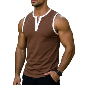 Débardeurs décontractés pour hommes en coton et élasthanne haute densité, col en V élégant, bordure contrastante, personnalisables avec logo – Vente en gros - Product Image 6
