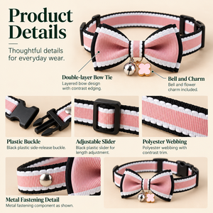 Collar Ajustable de Doble Capa con Lazo para Mascotas, con Campana y Adorno de Flor, Hebilla de Liberación Lateral, de Poliéster, para Gatos y Perros Pequeños - Product Image 4