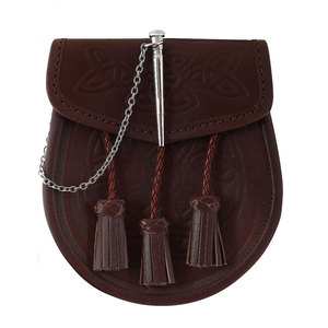 Sac Sporran en Cuir Végétalien Motif Nœud Celtique Écossais Modèle 2026, Chaîne Réglable, Épingle en Acier Inoxydable, Style Décontracté – Vente Flash - Product Image 1