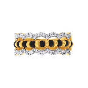 Anillo Mangalsutra de Oro de 18K con Diamantes para Mujer, con Cuentas Negras, Diseño de Doble Ola, Joyería Fina para Aniversario de Bodas, Venta al Por Mayor - Product Image 3