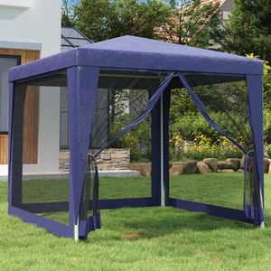 Carpa azul de 8,2 'x 8,2' HDPE para bodas y fiestas con 4 paredes laterales de malla - Product Image 1
