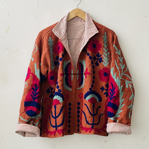 Veste d'hiver en coton Suzani indienne faite à la main, brodée à la main, longueur normale, unisexe, col montant, réversible - Product Image 6
