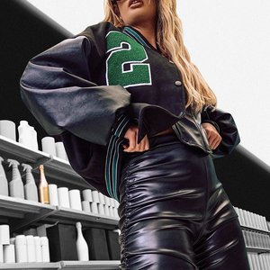 Ladies Varsity Crop <b>Jackets</b> Custom Cropped Varsity <b>Jacket</b> Full Sleeves Lightweight Breathable Polyester/Cotton Material Varsity - Product Image 3