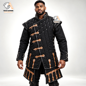 Hema Greek Clothing Apparel Men's Gothic Eco-Friendly Waterproof Breathable Fleece Quilted <b>Jacket</b> <b>Black</b> 100% Cotton Vintage - Product Image 1