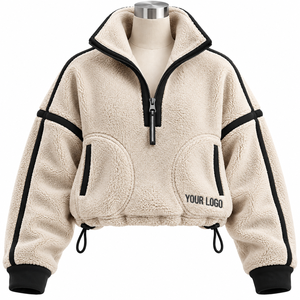 Manteau court en polaire douce pour femme, style ceinture, patchwork, fermeture éclair intégrale, confortable, collection hiver 2027, haute qualité - Product Image 3
