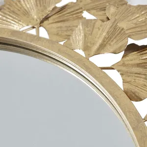 Miroir mural circulaire plaqué or avec motif de feuillage, décoration moderne pour salon et chambre à coucher - Product Image 5