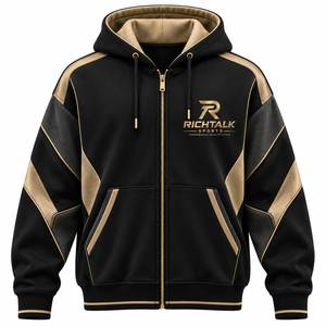 Men's <b>Zip</b>-Up <b>Hoodie</b> Oversized Fit French Terry Cotton <b>Pocket</b> Design Sporty Style Heavyweight Color Blocking Winter Wear - Product Image 4