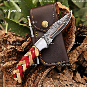 Couteau de poche pliant en cuivre damas forgé à la main, avec système de verrouillage arrière, fait main, EDC, pour le camping, la chasse, lame pointe clip, manche en bois - Product Image 2
