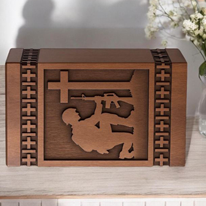 Handmade Rosewood Military Cremation Urn: Soldier & Cross Engraved Veteran Memorial Memorial Keepsake by AYAANS - Product Image 3
