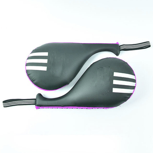 Pagaie de frappe double face Taekwondo avec impression de logo personnalisé, texture carbone, noir et violet, 3 bandes, équipement d'arts martiaux - Product Image 1