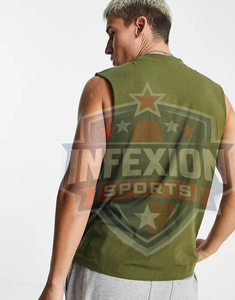 Débardeur tricoté sans manches vert olive pour homme, col rond, couleur unie, style décontracté - Product Image 3