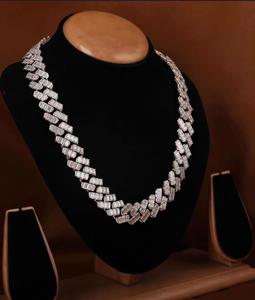 Collier en argent sterling 925 avec moissanite, chaîne cubaine, fermoir rectangulaire, bijoux unisexe pour mariage et soirée - Product Image 3