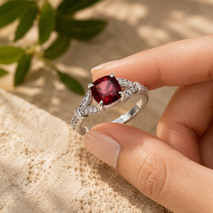 Emrusa Jewellers Women's <b>Garnet</b> 925 Sterling <b>Silver</b> <b>Ring</b>-Cushion-Cut Stone with Pave CZ Split Shank for Wedding - Product Image 4