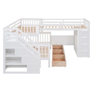 White Twin Over Full L Shaped Bunk <b>Bed</b> with <b>Portable</b> Desk and Wardrobe 3 Drawers-Kids' Furniture Set (OLD SKU LT000542AAK) - Product Image 6
