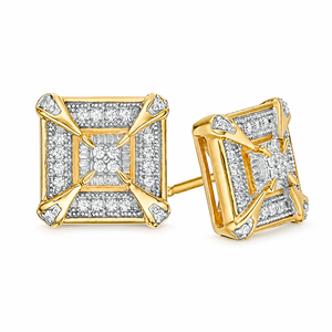 Women's Square Shape Real Round Diamond <b>Stud</b> <b>Earrings</b> in 10K White Gold | Screw Back Diamond <b>Earrings</b> | Luxury <b>Fine</b> Jewelry Gift - Product Image 1