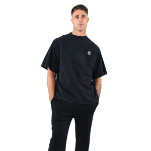 T-shirt homme League Box Tee noir à manches courtes, tendance, coupe oversize, décontracté, en coton premium, pour la gym et le streetwear, vente en gros - Product Image 3